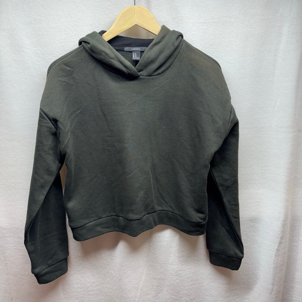 Forever 21 Olive Green Cropped Bow‎ Tie Back Hoodie